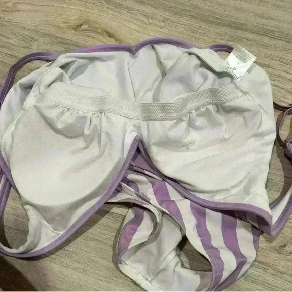 Kona Sol Purple Stripe V Neck Low Back High Leg One Piece Swimsuit Size L - Picture 5 of 9